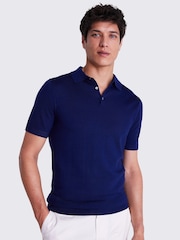 MOSS Blue Light Merino Knitted Polo Shirt - Image 2 of 5