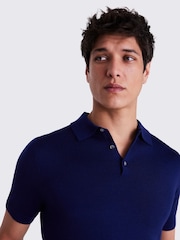 MOSS Blue Light Merino Knitted Polo Shirt - Image 4 of 5