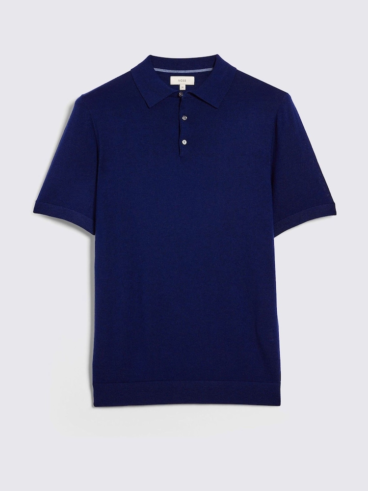 MOSS Blue Light Merino Knitted Polo Shirt - Image 5 of 5 MOSS Blue Light Merino Knitted Polo Shirt - Image 5 of 5