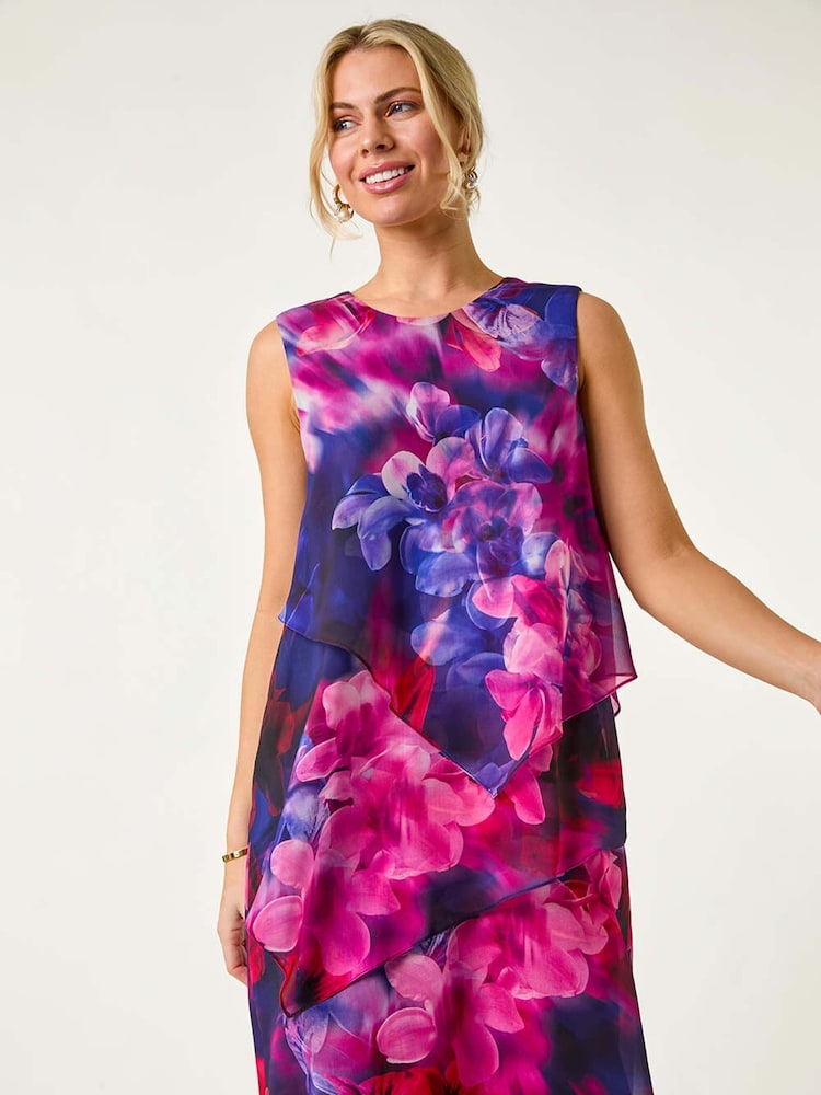 Roman Pink Petite Floral Tiered Dress - Image 1 of 5