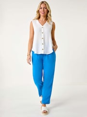 Roman Sky Blue Petite Linen Mix Trousers - Image 2 of 5