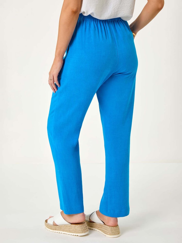 Roman Sky Blue Petite Linen Mix Trousers - Image 2 of 5