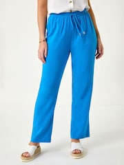 Roman Sky Blue Petite Linen Mix Trousers - Image 4 of 5