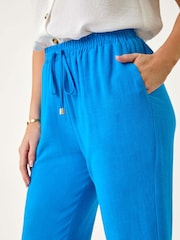 Roman Sky Blue Petite Linen Mix Trousers - Image 5 of 5