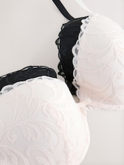 Black/Cream Pad Plunge Embroidered Bras 2 Pack - Image 11 of 11