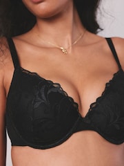 Black/Cream Pad Plunge Embroidered Bras 2 Pack - Image 6 of 11