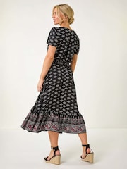 Roman Black Petite Geo Print Border Midi Dress - Image 3 of 5