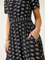 Roman Black Petite Geo Print Border Midi Dress - Image 5 of 5