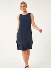 Roman Blue Sleeveless Pleated Hem Shift Dress - Image 2 of 5
