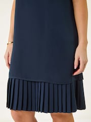 Roman Blue Sleeveless Pleated Hem Shift Dress - Image 5 of 5