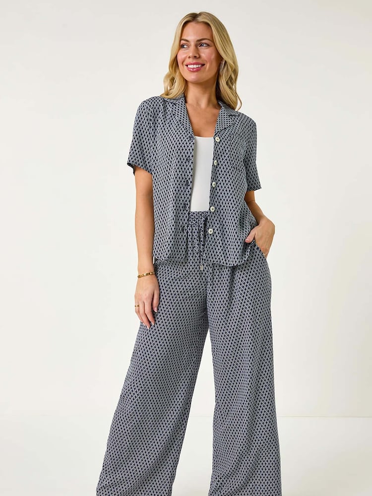 Roman Blue Petite Geometric Wide Leg Trousers - Image 2 of 5