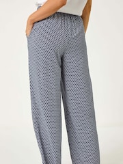 Roman Blue Petite Geometric Wide Leg Trousers - Image 3 of 5