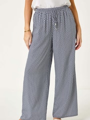 Roman Blue Petite Geometric Wide Leg Trousers - Image 4 of 5