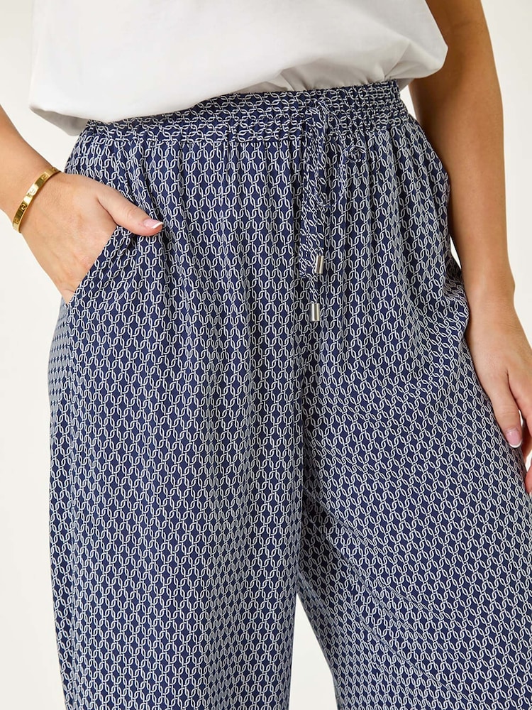 Roman Blue Petite Geometric Wide Leg Trousers - Image 5 of 5