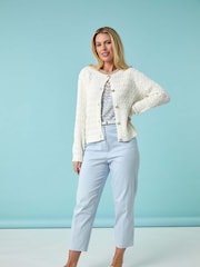 Roman White Petite Cable Knit Button Cardigan - Image 2 of 5