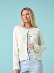 Roman White Petite Cable Knit Button Cardigan - Image 3 of 5
