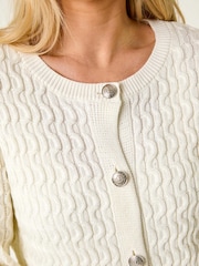Roman White Petite Cable Knit Button Cardigan - Image 5 of 5