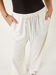 Roman White Petite Linen Elastic Waist Trousers - Image 1 of 5