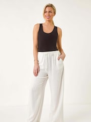 Roman White Petite Linen Elastic Waist Trousers - Image 2 of 5