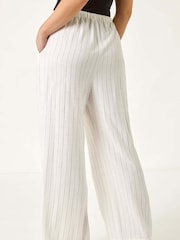 Roman White Petite Linen Elastic Waist Trousers - Image 3 of 5