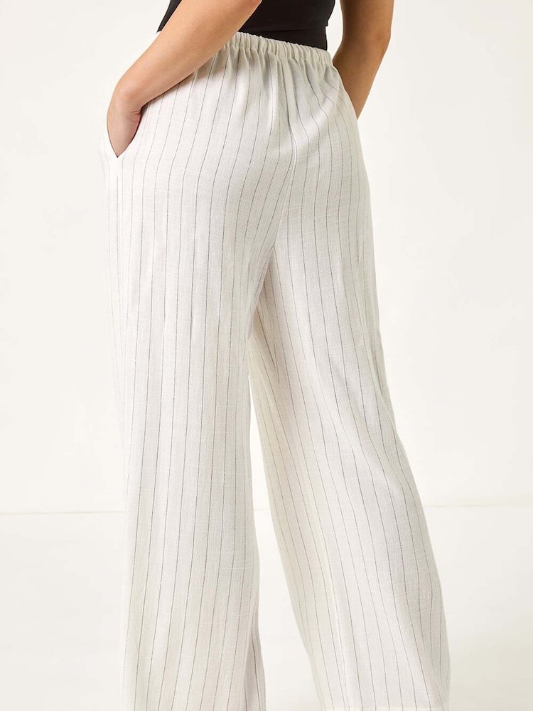 Roman White Petite Linen Elastic Waist Trousers - Image 3 of 5