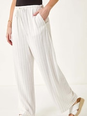 Roman White Petite Linen Elastic Waist Trousers - Image 4 of 5