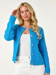 Roman Blue Petite Cable Knit Button Cardigan - Image 1 of 5