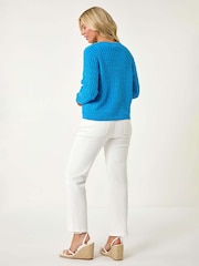 Roman Blue Petite Cable Knit Button Cardigan - Image 3 of 5