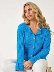 Roman Blue Petite Cable Knit Button Cardigan - Image 4 of 5