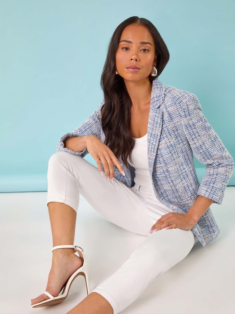 Roman Blue Petite Cuban Collar Jacket - Image 1 of 5 Roman Blue Petite Cuban Collar Jacket - Image 1 of 5