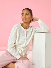 Roman White Petite Floral Button Up 100% Cotton Cardigan - Image 1 of 5
