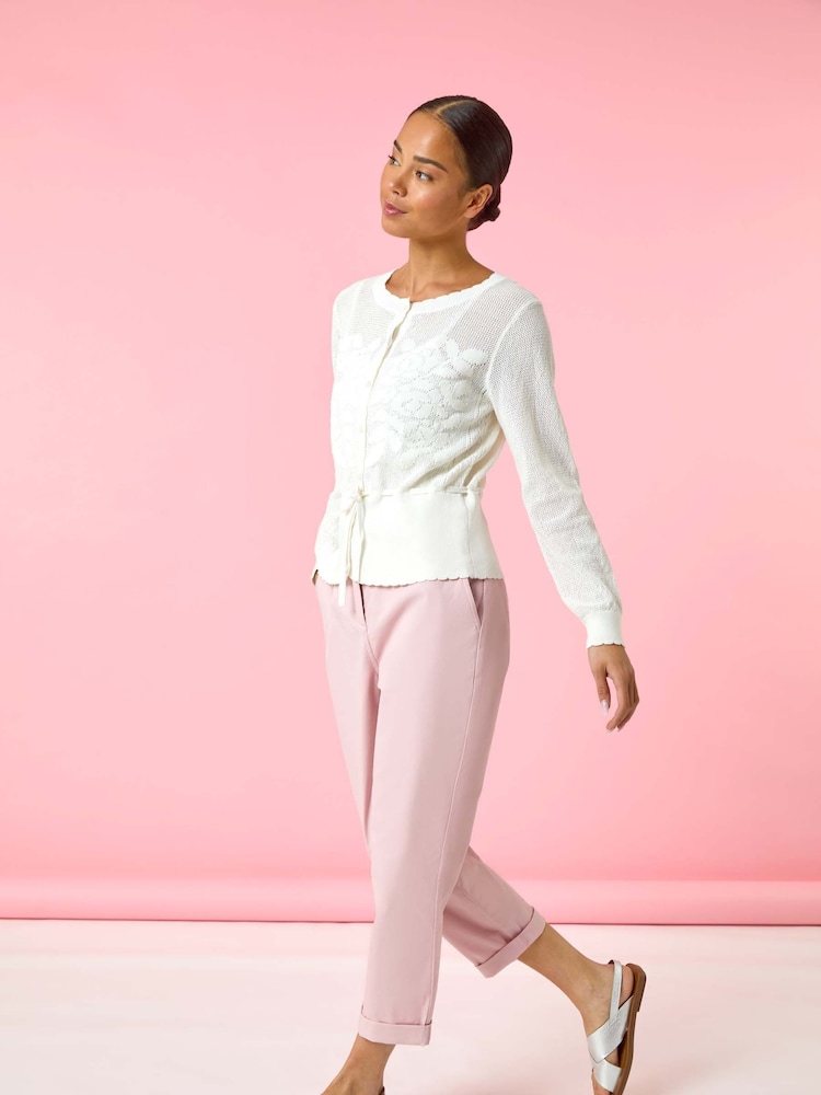 Roman White Petite Floral Button Up 100% Cotton Cardigan - Image 2 of 5