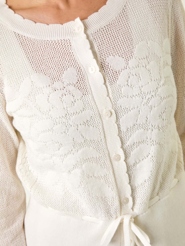 Roman White Petite Floral Button Up 100% Cotton Cardigan - Image 5 of 5
