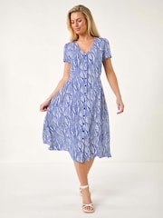 Roman Blue Petite Shirred Waist Button Dress - Image 2 of 5
