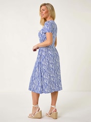 Roman Blue Petite Shirred Waist Button Dress - Image 3 of 5