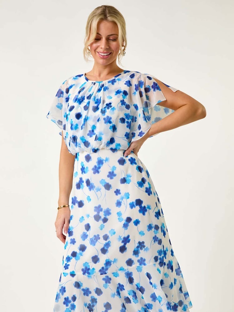 Roman Blue Petite Floral Print Blouson Dress - Image 1 of 5