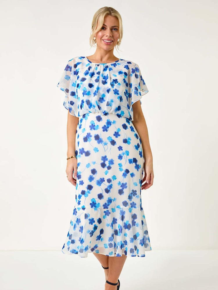 Roman Blue Petite Floral Print Blouson Dress - Image 2 of 5