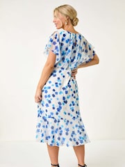 Roman Blue Petite Floral Print Blouson Dress - Image 3 of 5
