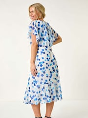 Roman Blue Petite Floral Print Blouson Dress - Image 4 of 5