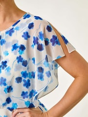 Roman Blue Petite Floral Print Blouson Dress - Image 5 of 5