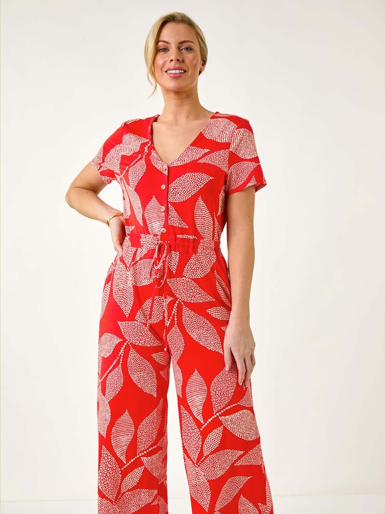 Roman Pink Petite Leaf Print Stretch Jumpsuit - Image 2 of 5