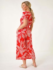 Roman Pink Petite Leaf Print Stretch Jumpsuit - Image 3 of 5