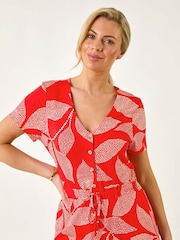 Roman Pink Petite Leaf Print Stretch Jumpsuit - Image 4 of 5
