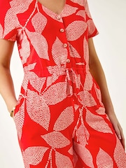 Roman Pink Petite Leaf Print Stretch Jumpsuit - Image 5 of 5