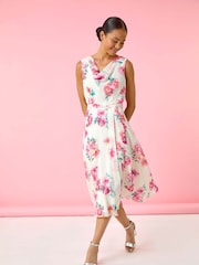 Roman White Petite Floral Cowl Neck Midi Dress - Image 2 of 5