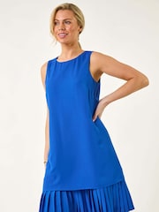 Roman Light Blue Sleeveless Pleated Hem Shift Dress - Image 1 of 5