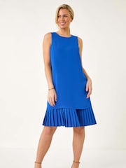 Roman Light Blue Sleeveless Pleated Hem Shift Dress - Image 2 of 5