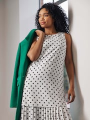 Roman White Petite Spot Print Pleated Shift Dress - Image 1 of 7