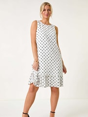 Roman White Petite Spot Print Pleated Shift Dress - Image 5 of 7