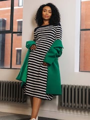 Roman Blue Petite Stripe Knitted Midi Dress - Image 1 of 7